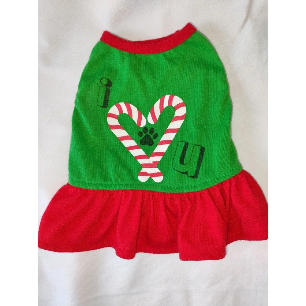 Christmas‎ Dog Dress Apparel Pet Holiday Costume Green Red I Heart U